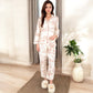 Printed Button-Up Pajama Set with Piping Details