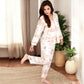 Printed Button-Up Pajama Set with Piping Details