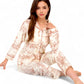 Printed Button-Up Pajama Set with Piping Details