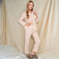 Floral Print Button-Up Long Sleeve Pajama Set with Ruffle Details