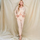 Floral Print Button-Up Long Sleeve Pajama Set with Ruffle Details