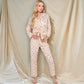 Floral Print Button-Up Long Sleeve Pajama Set with Ruffle Details