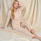 Floral Print Button-Up Long Sleeve Pajama Set with Ruffle Details