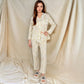 Floral Print Button-Up Long Sleeve Pajama Set with Ruffle Details