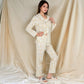Floral Print Button-Up Long Sleeve Pajama Set with Ruffle Details