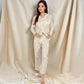 Floral Print Button-Up Long Sleeve Pajama Set with Ruffle Details