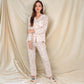 Floral Print Button-Up Long Sleeve Pajama Set with Ruffle Details