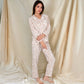 Floral Print Button-Up Long Sleeve Pajama Set with Ruffle Details
