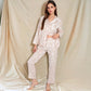 Floral Print Button-Up Long Sleeve Pajama Set with Ruffle Details