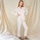 Floral Print Button-Up Long Sleeve Pajama Set with Ruffle Details