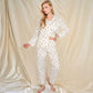 Floral Print Button-Up Long Sleeve Pajama Set with Ruffle Details