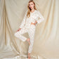 Floral Print Button-Up Long Sleeve Pajama Set with Ruffle Details