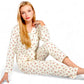 Floral Print Button-Up Long Sleeve Pajama Set with Ruffle Details