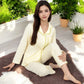 Lightweight Gauze Pajama Set with Lace Trim and Button-Up Design