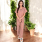 Floral Print Short Sleeve Pajama Set with Button-Up Top and Piping Details
