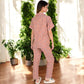 Floral Print Short Sleeve Pajama Set with Button-Up Top and Piping Details