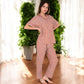 Floral Print Short Sleeve Pajama Set with Button-Up Top and Piping Details