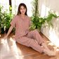 Floral Print Short Sleeve Pajama Set with Button-Up Top and Piping Details