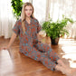 Floral Print Short Sleeve Pajama Set with Button-Up Top and Piping Details