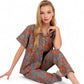Floral Print Short Sleeve Pajama Set with Button-Up Top and Piping Details