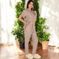 Floral Print Short Sleeve Pajama Set with Button-Up Top and Piping Details