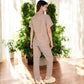 Floral Print Short Sleeve Pajama Set with Button-Up Top and Piping Details