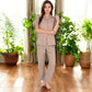 Floral Print Short Sleeve Pajama Set with Button-Up Top and Piping Details