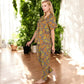 Floral Print Short Sleeve Pajama Set with Button-Up Top and Piping Details