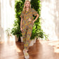 Floral Print Short Sleeve Pajama Set with Button-Up Top and Piping Details