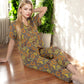 Floral Print Short Sleeve Pajama Set with Button-Up Top and Piping Details