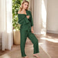 Wrap Top and Wide-Leg Pants Set with Tie Waist
