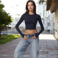 Long Sleeve Cropped Crew Neck Top