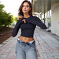 Long Sleeve Cropped Crew Neck Top