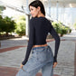 Long Sleeve Cropped Crew Neck Top