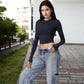 Long Sleeve Cropped Crew Neck Top