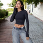 Long Sleeve Cropped Crew Neck Top