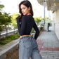 Long Sleeve Cropped Crew Neck Top