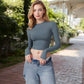 Long Sleeve Cropped Crew Neck Top