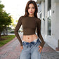 Long Sleeve Cropped Crew Neck Top