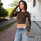 Long Sleeve Cropped Crew Neck Top