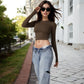 Long Sleeve Cropped Crew Neck Top