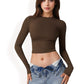 Long Sleeve Cropped Crew Neck Top