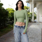 Long Sleeve Cropped Crew Neck Top