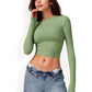 Long Sleeve Cropped Crew Neck Top