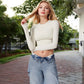 Long Sleeve Cropped Crew Neck Top