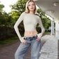 Long Sleeve Cropped Crew Neck Top