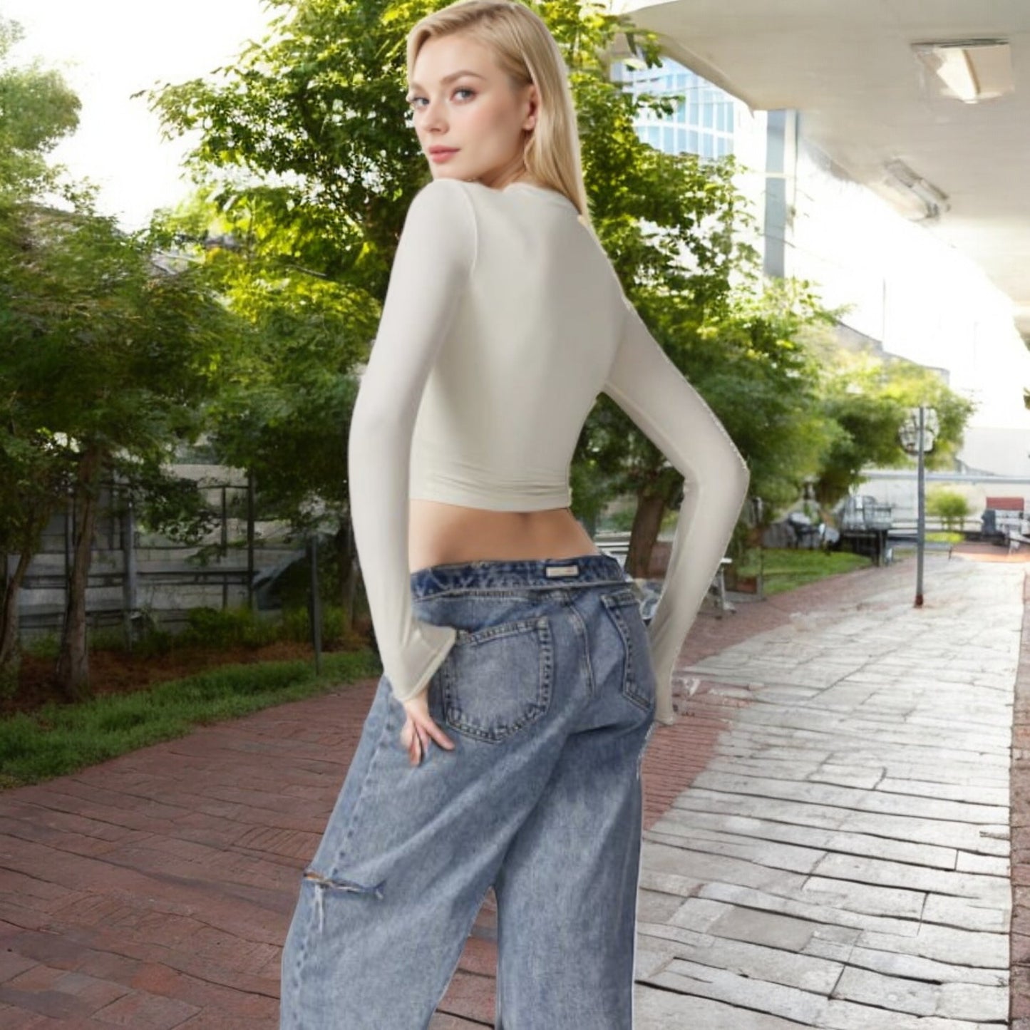 Long Sleeve Cropped Crew Neck Top