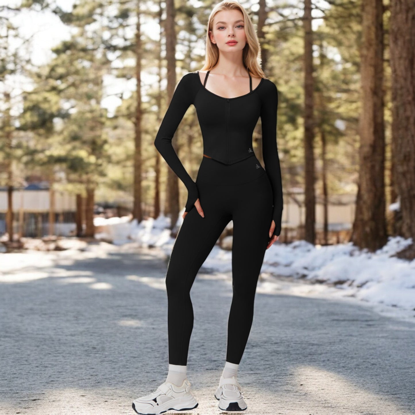 Long Sleeve Zip-Up Top with Thumbholes