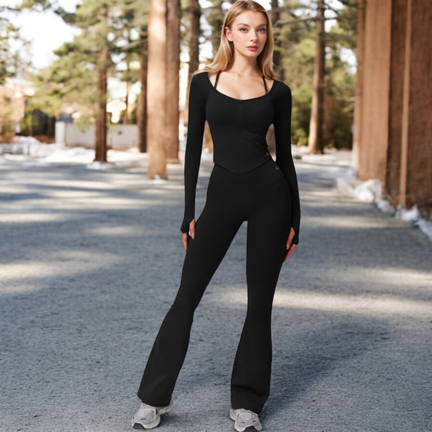 Long Sleeve Zip-Up Top with Thumbholes