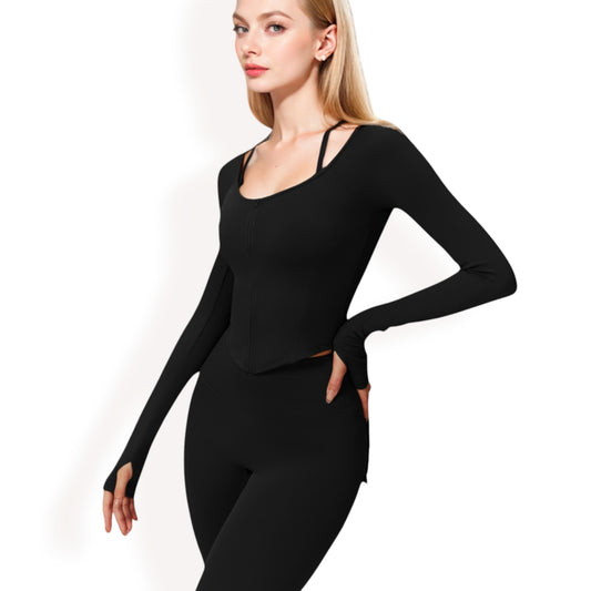 Long Sleeve Zip-Up Top with Thumbholes